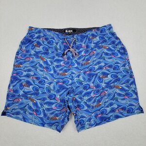 Westport Black Lined Board Shorts‎ Mens 1XB Big Blue Fish in Water Waves MINT